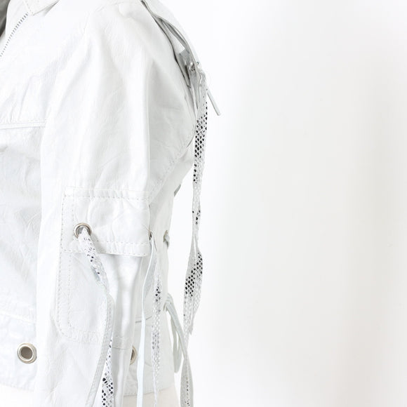 Exe'x White Genuine Leather Biker Jacket - Size XS