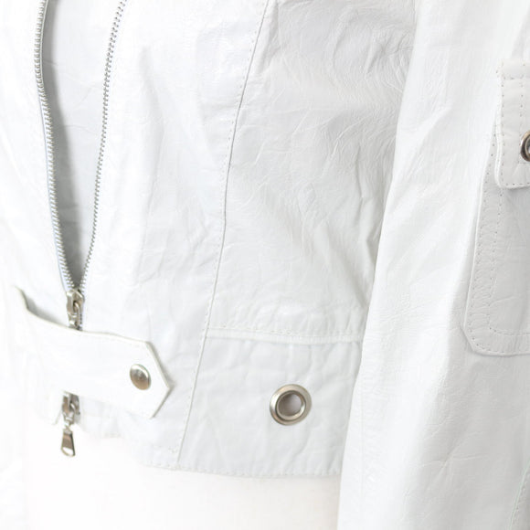 Exe'x White Genuine Leather Biker Jacket - Size XS