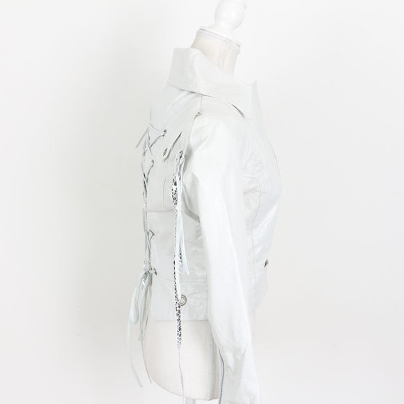 Exe'x White Genuine Leather Biker Jacket - Size XS
