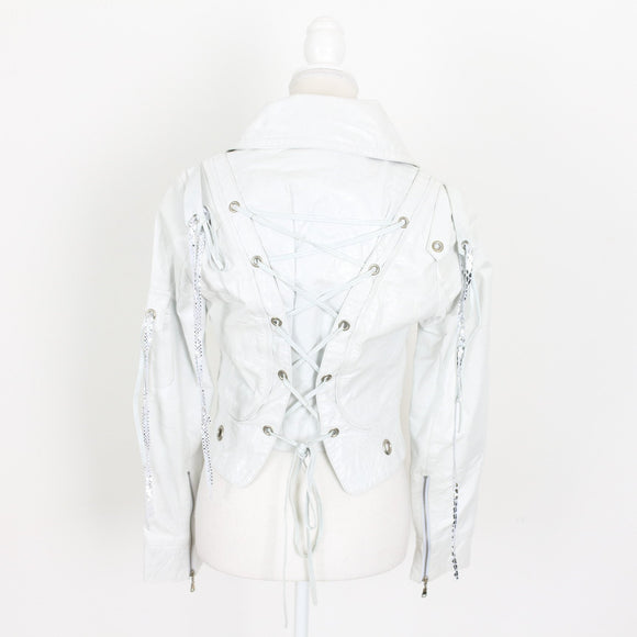 Exe'x White Genuine Leather Biker Jacket - Size XS