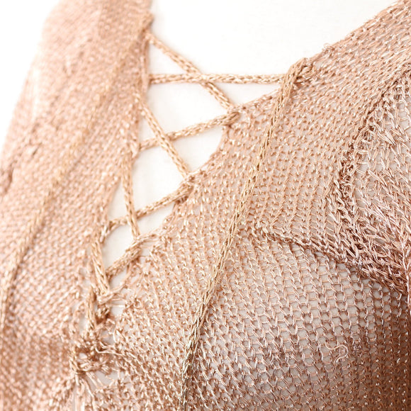 Missguided Rose Gold Metallic Tie-Up Jersey - Size M