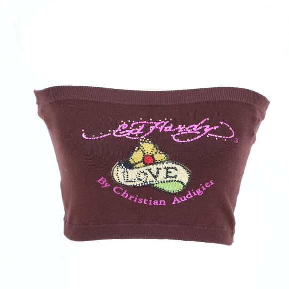 Ed Hardy Brown Knit Bandeau Top - Size XS