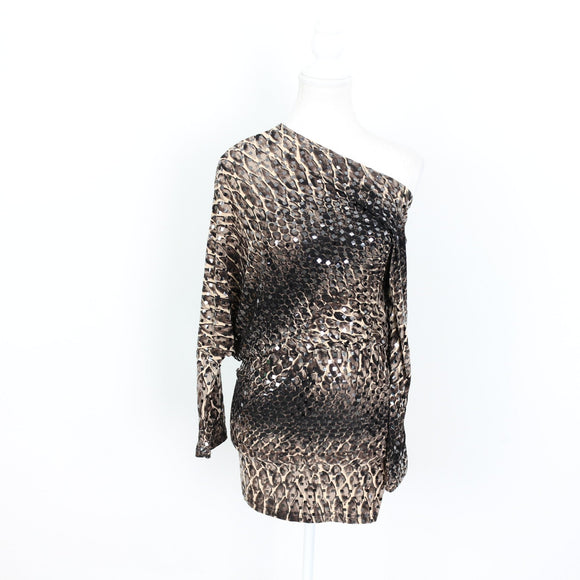 Ciclo Animal Print One-Shoulder Dress with Sparkle Detail - Size 34 (Small Fit)