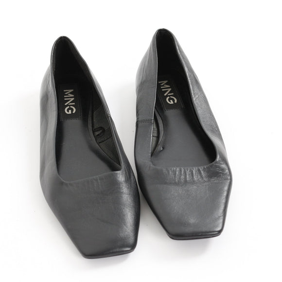 MNG Black Genuine Leather Square-Toe Pumps - Size 40