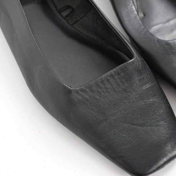 MNG Black Genuine Leather Square-Toe Pumps - Size 40