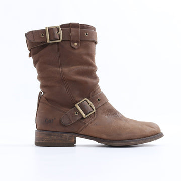 CAT Brown Genuine Leather Ankle Boots - Size 38