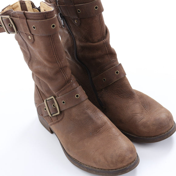 CAT Brown Genuine Leather Ankle Boots - Size 38