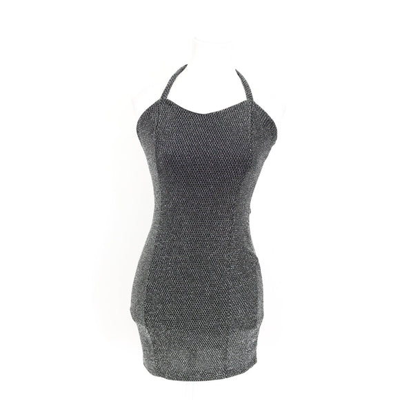 Black and Silver Halter-Neck Mini Dress - Size 1