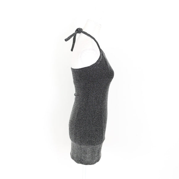 Black and Silver Halter-Neck Mini Dress - Size 1