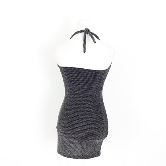 Black and Silver Halter-Neck Mini Dress - Size 1